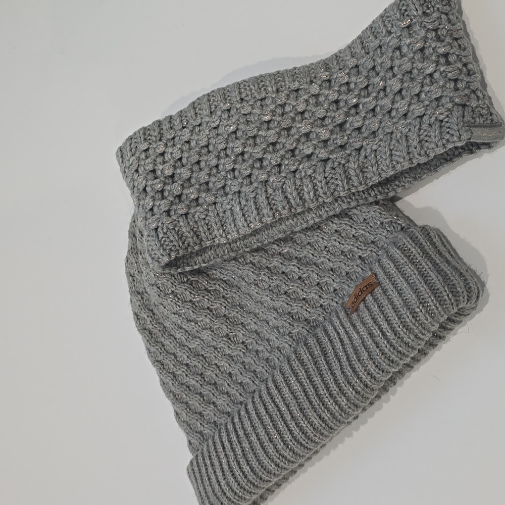 NEW ✅ ADIDAS SET: Winter Hat with Matching Lurex Headband ~ Grey / Rose (OFSA)